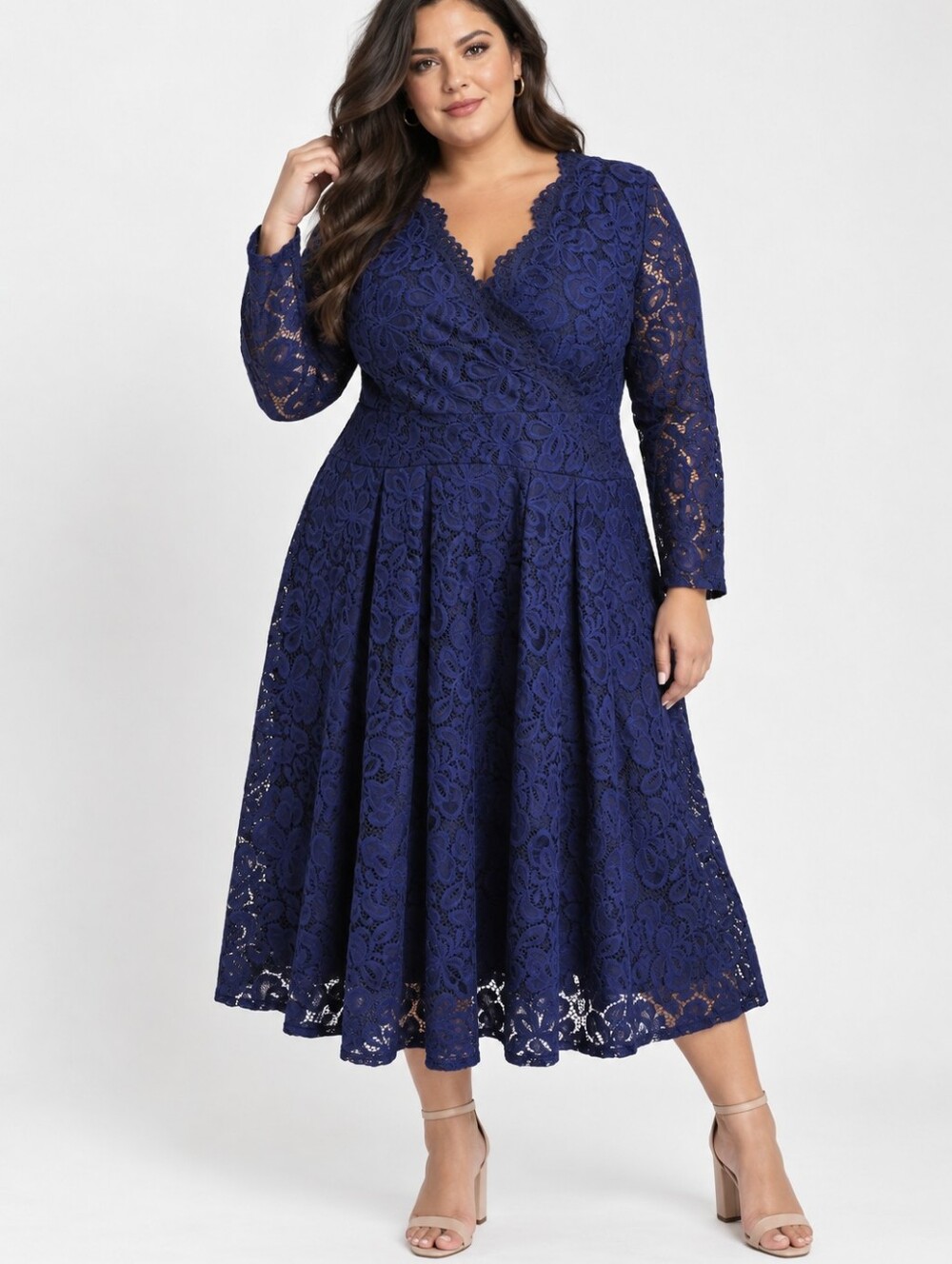 Missmay Navy Blue Lace Fit And Flare Autumn Wedding Guest Cocktail Dress Midi